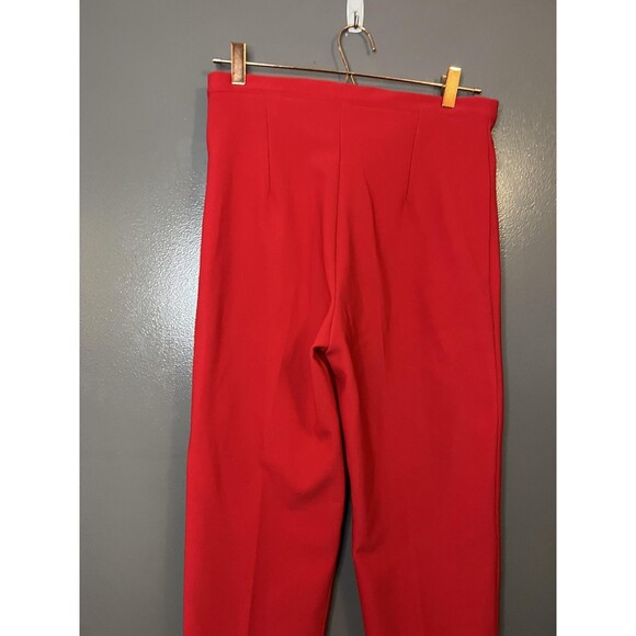 Allen Samo Pants Womens Medium Red High Waist Tapered Leg Slit Hem Zip USA - Picture 6 of 9